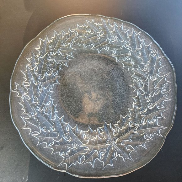 Vintage Mikasa Crystal Hostess Platter Holly Design 14" Round Serving Tray Japan - Picture 2 of 11